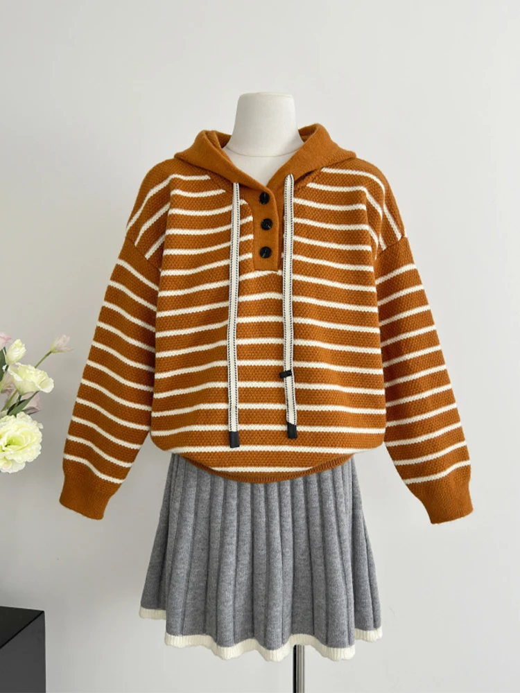 Женский пуловер в красную полоску свитер стиле Харадзюку с длинными рукавами и