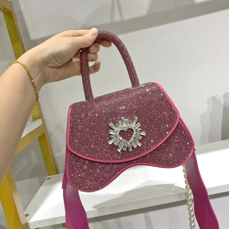

Pink Luxury Diamond Handbag Rhinestone Ladies Shoulder Bag Bling Shiny Dinner Envelope For Party Handbag Evening Bag