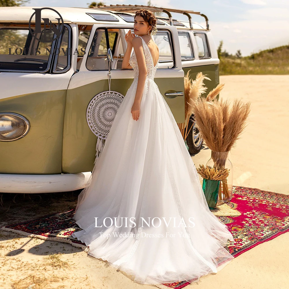 LOUIS NOVIAS BOHO свадебное платье сексуальное с глубоким v-образным вырезом на тонких