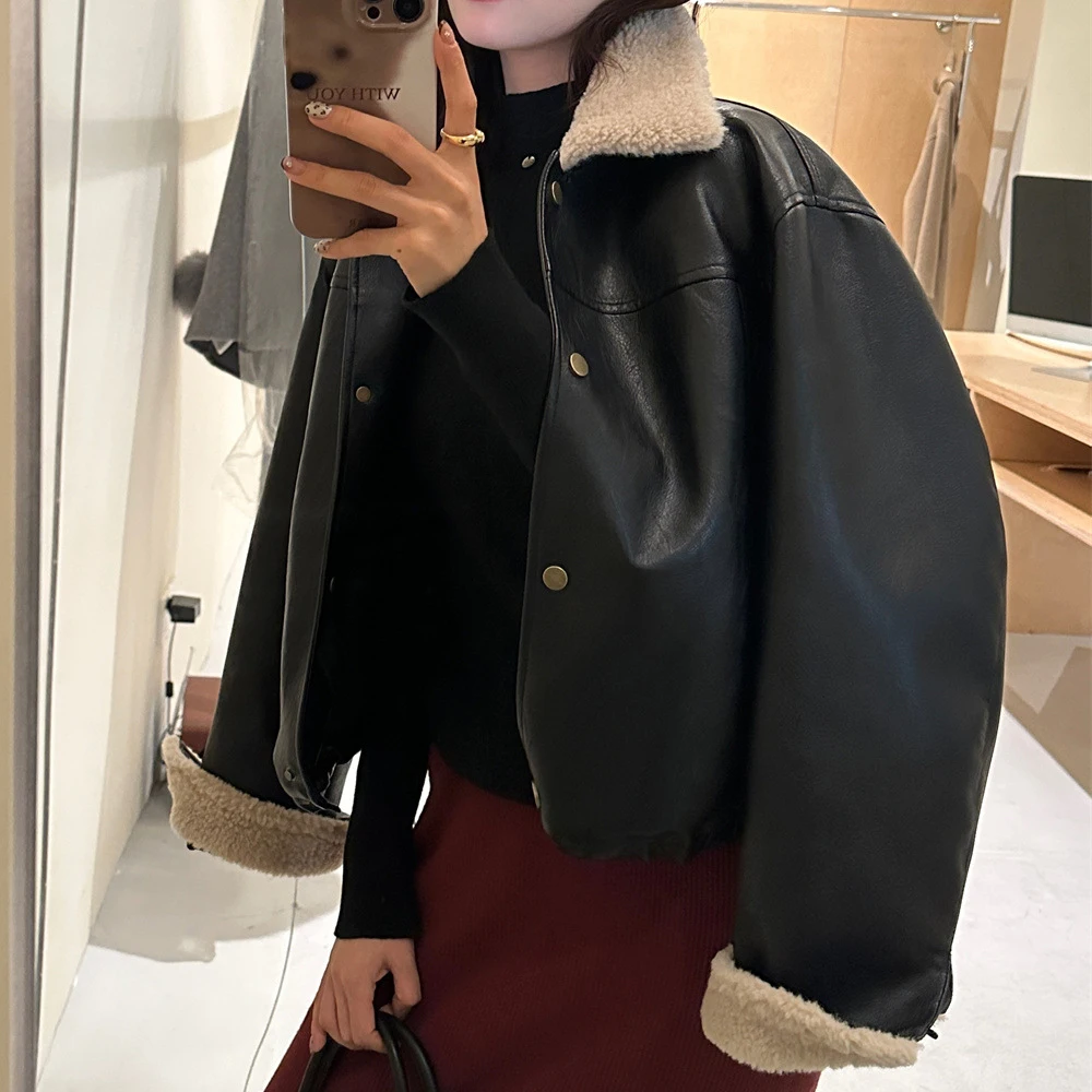 2024 женское зимнее теплое пальто с меховым отложным воротником толстое из