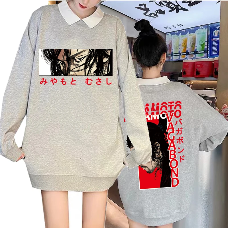 

Японское аниме Harajuku Vagabond Bagabondo смешной Миямото му аниме крутые глаза фальшивые два худи Толстовка женский свободный рукав