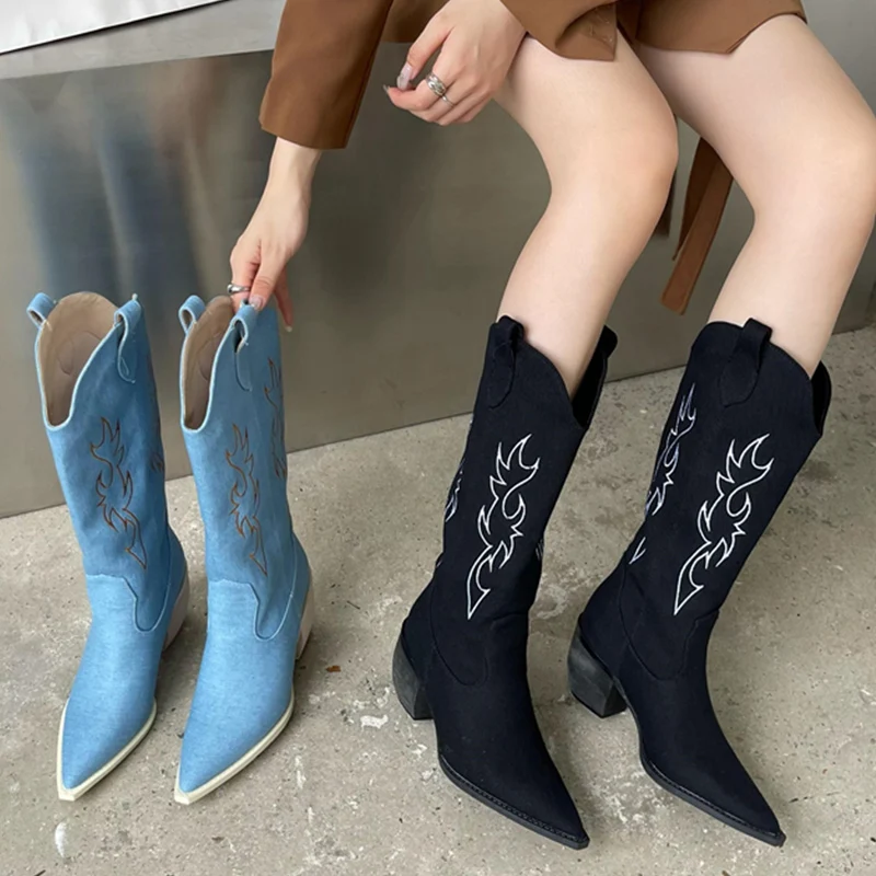 

Autumn Chelsea Boots For Women Pumps 2022 New Fashion Pointed Toe Western Knee High Boots Ladies Modern Heels Female Shoes