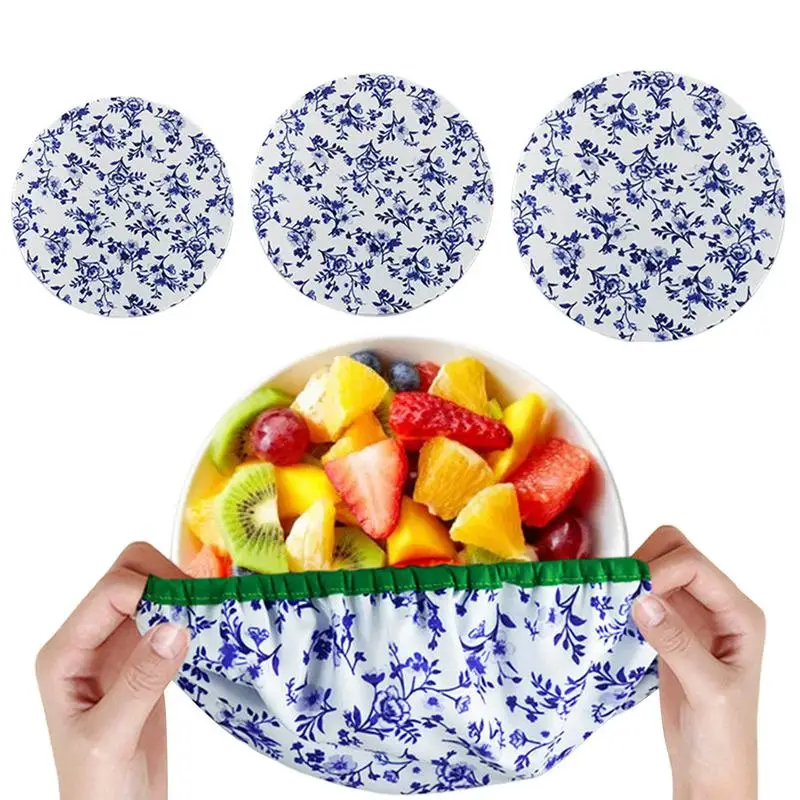 

3pcs Reusable Bowl Covers Cotton Food Wrap Storage Covers Bags For Bowl Fresh Keeping Saver Bag Kitchen Supplies Accessories
