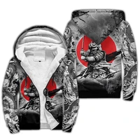 winter thicker oni mask samurai tattoo pattern 3d printed zip hoodie unisex casual hooded coat tracksuit fleece jacket
