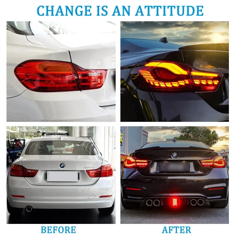 Фото Автомобильный светодиодный задний фонарь для BMW M4 F32 F33 F36 F82 F83 4 серии задний фонарь DRL + динамический указатель поворота + задний ход + светодиод тормоза №2