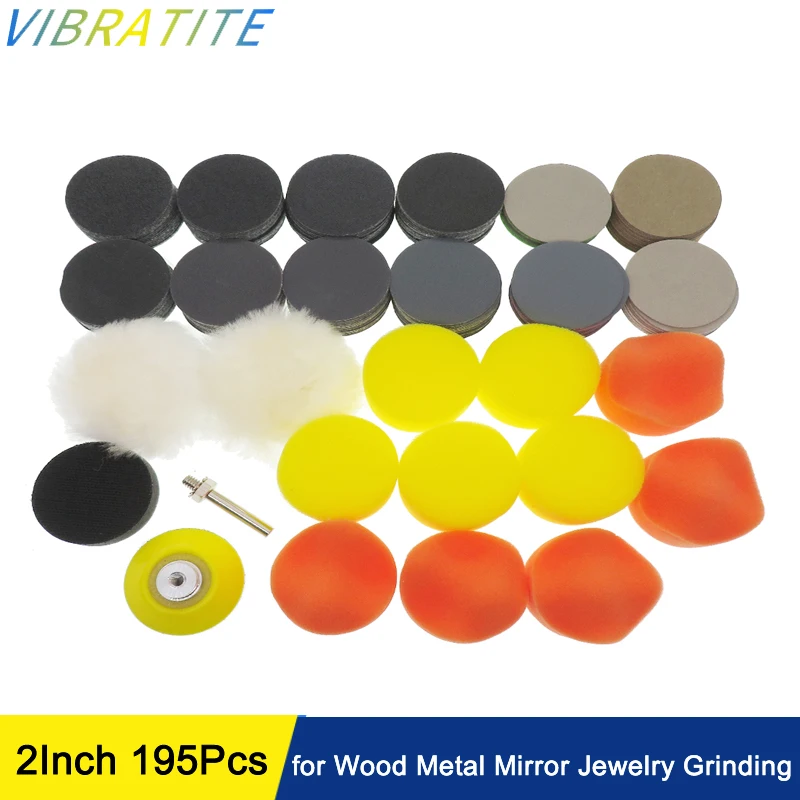 

195Pcs 2 Inch Sanding Disc, Hook and Loop Sanding Pads 60-10000 Wet Dry Sandpaper Polishing Pads for Drill Grinder Rotary Tools