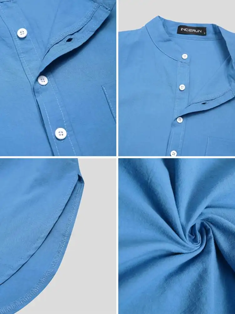 New Men Casual Sleep Robes Long Sleeve Round Neck Sleep Shirts Man Fashion Male Solid Nightgown Comfortable Nightclothes INCERUN