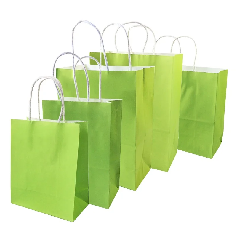 10 Pcs/lot Festival Gift Kraft Bag Green Shopping Bags DIY Multifunction Recyclable Paper Bag With Handles 5 Size Optional