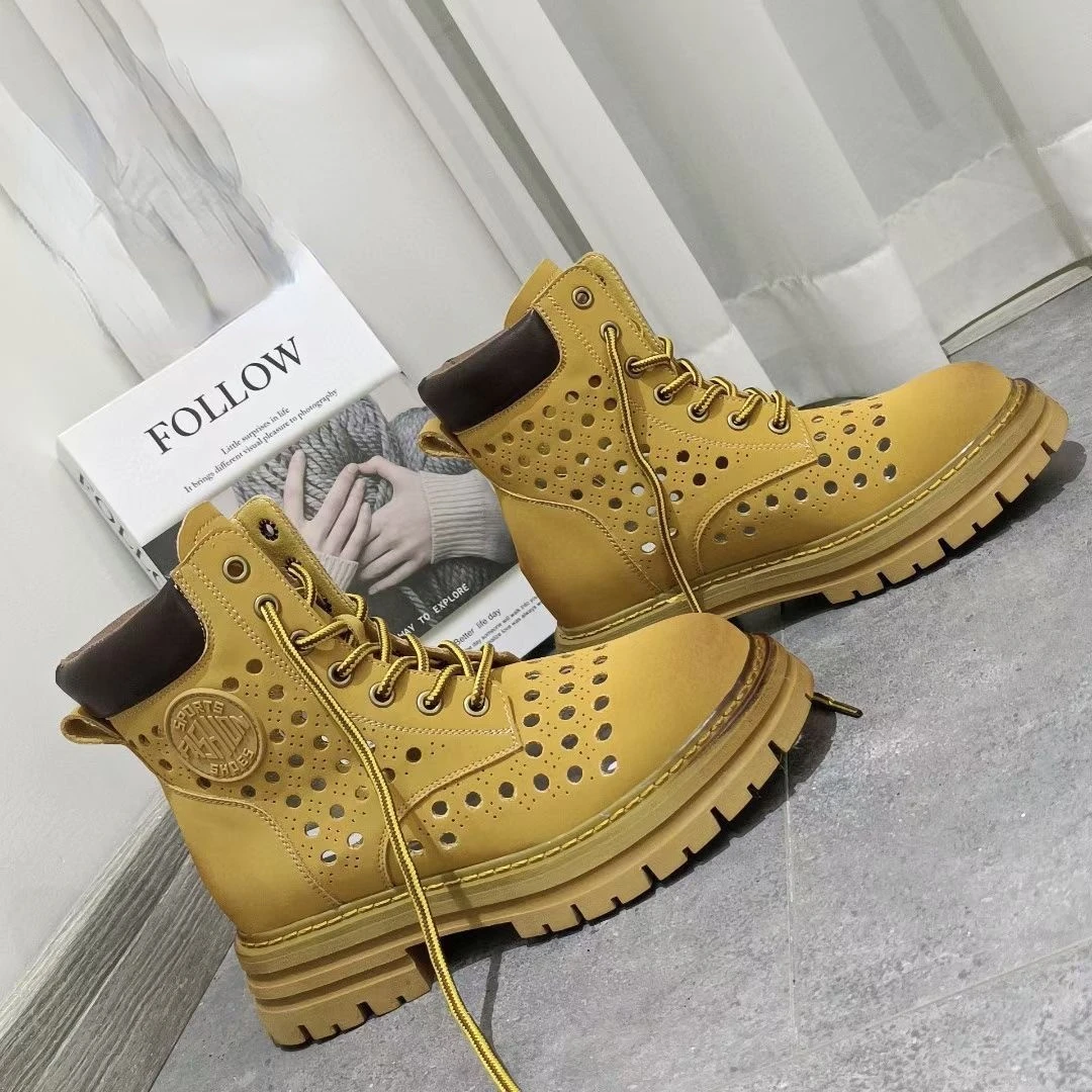 

Женские полусапожки с перфорацией, полусапожки на резиновой платформе, в британском стиле, однотонная обувь