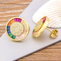 top quality delicate copper zircon crystal round stud earrings rainbow color romantic love earrings for women girls gift