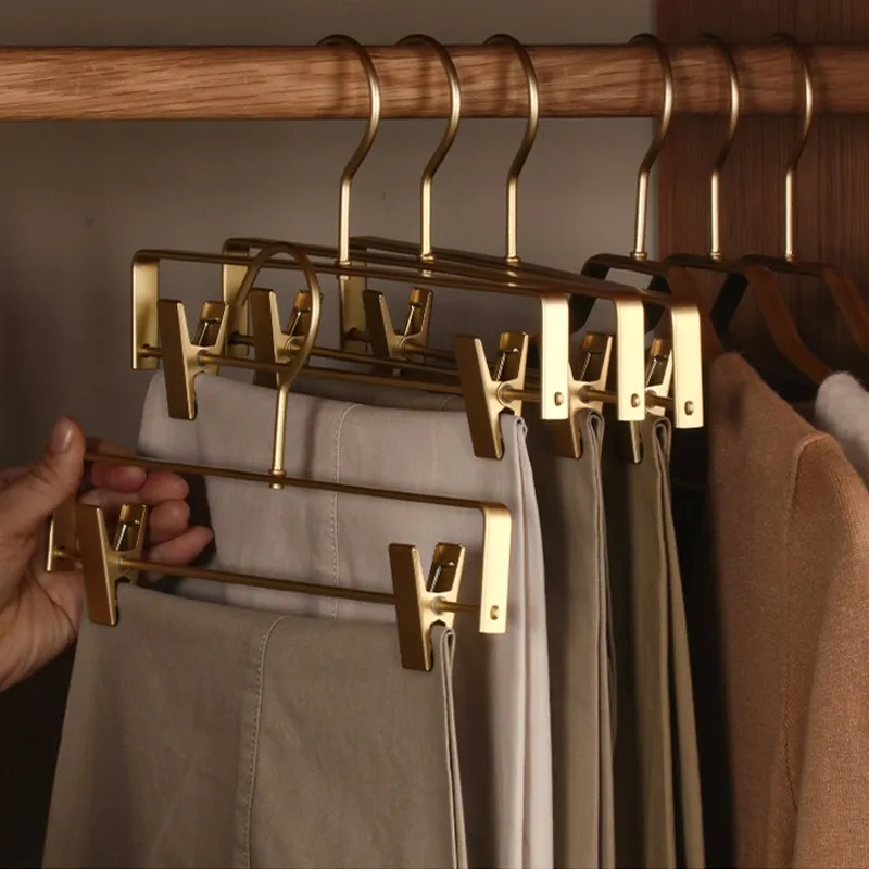 

3/5pcs Trouser Hangers Gold/Sliver Clothes Hangers Metal Aluminum Alloy Traceless Dress Pants Drying Rack Wardrobe Storage Racks
