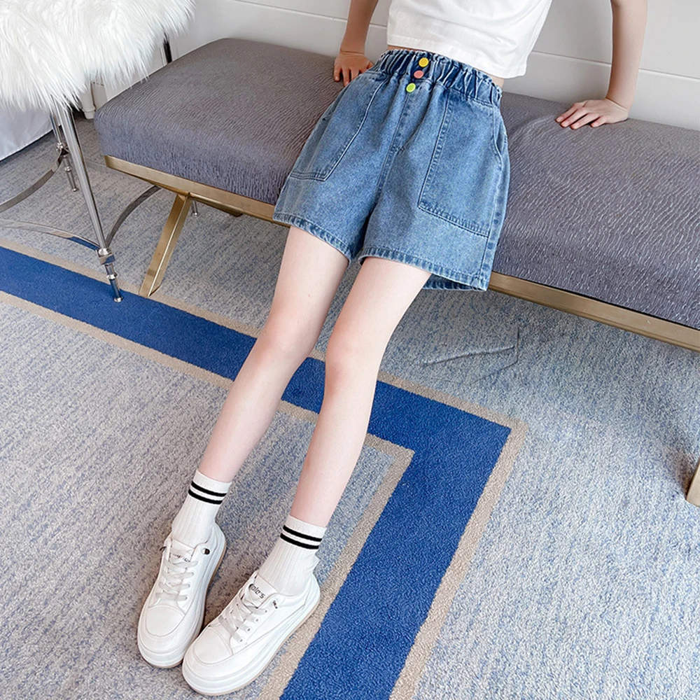 

Новые корейские летние джинсы для девочек однотонные джинсы для девочек Однотонные детские брюки повседневная детская одежда с карманами Jeansy