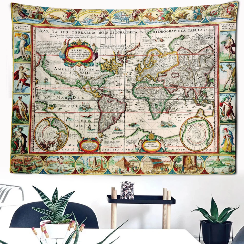 

Creative Tapestry Of World Map Medieval Story Living Room Bathroom Kitchen Wall Hangings Home House Aesthetic Decor Maison