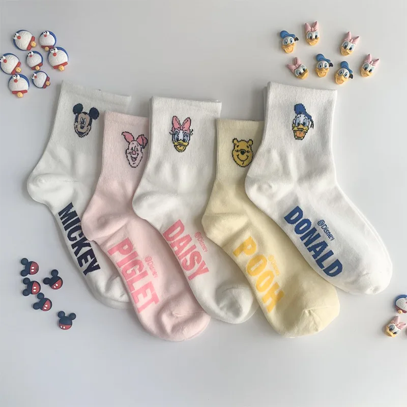 

Disney Cartoon Anime Character Kawai Yimi Weini Bear Donald Duck Casual Cute All Cotton Medium Sleeve Women's Socks