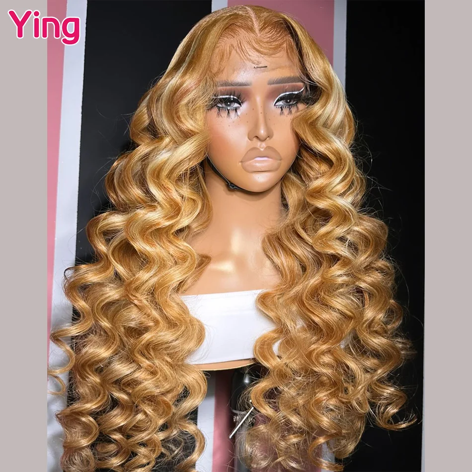 Ying Hair Honey Blonde Loose Deep 13x4 Lace Front Wig 12A Human Hair 5x5 Transparent Lace Wig 13x6 Lace Front Wig PrePlucked