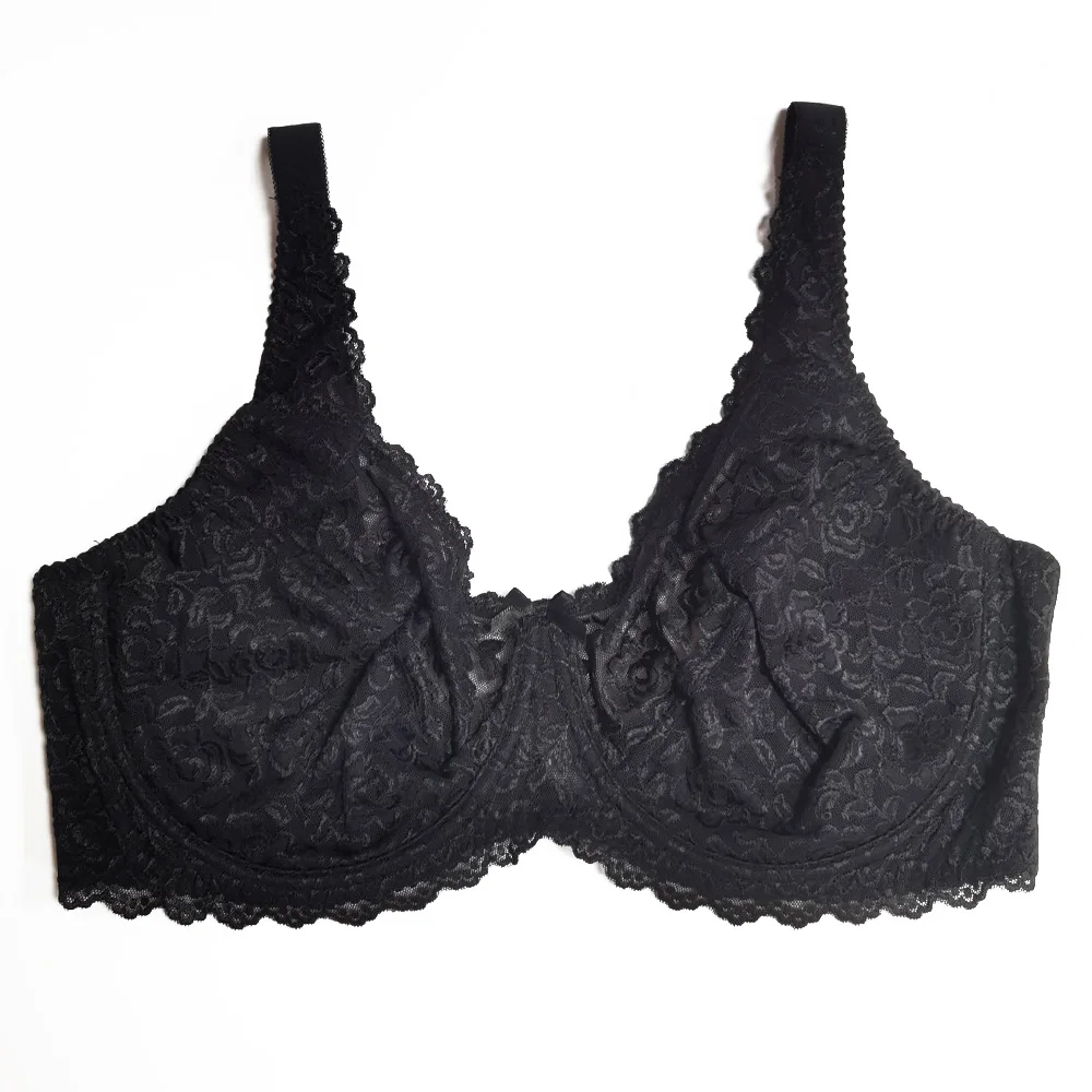 Women's Full Coverage Bras Underwire Unlined Plus Size Floral Lace Bra 34 36 38 40 42 44 46 C D E F G H I