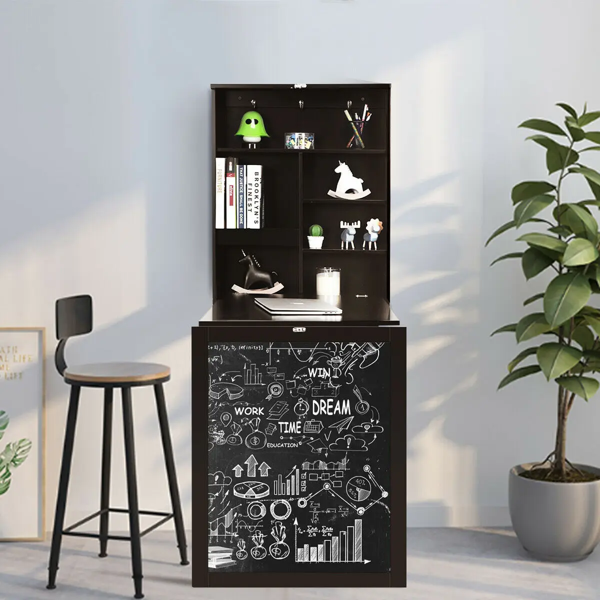 

Brown Wall Mounted Table Fold Out Convertible Desk with A Blackboard/Chalkboard Brown