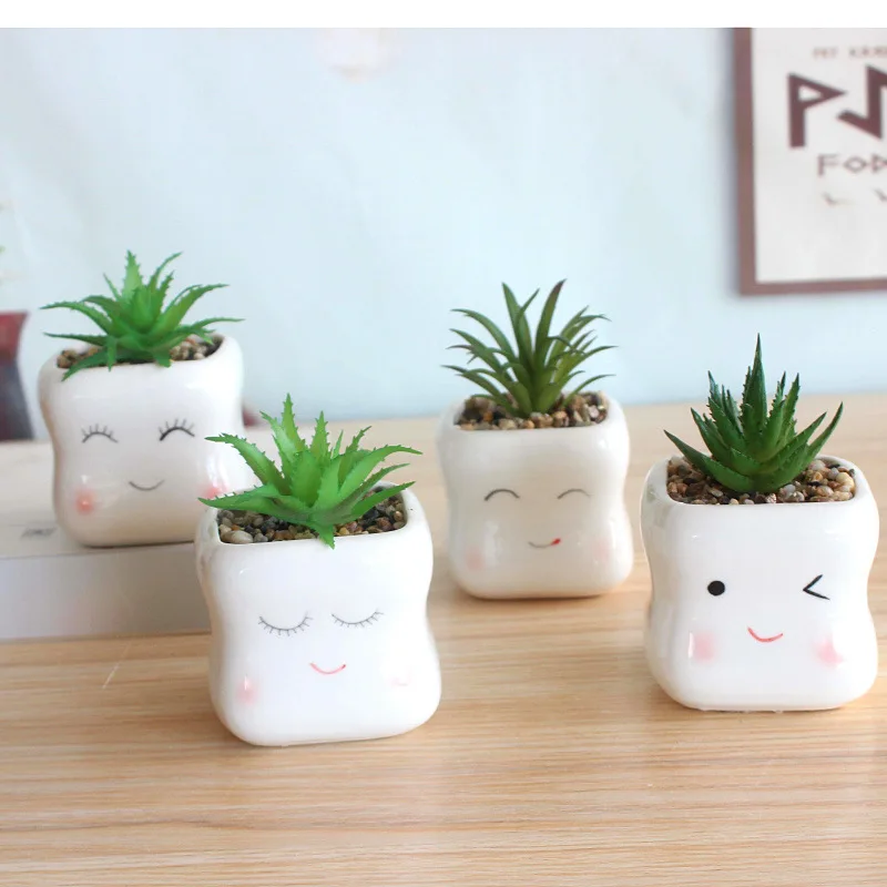 

Succulent Flower Pot Creative Cute Smiling Face Succulent Flower Pot Personality Simple Indoor White Porcelain Pot Ceramic Pot