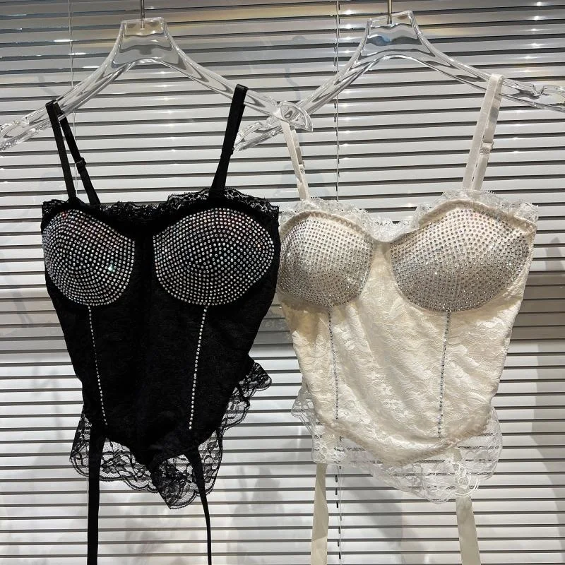 

Sequins Lace Bra Tank Tops White / Black