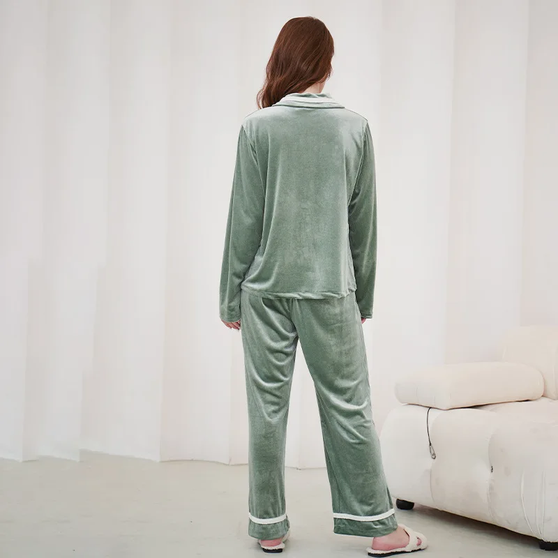 Women Velvet Pajamas Set Two-Piece Sleepwear For Winter Luxury Comfortable Pyjamas For Women Autumn