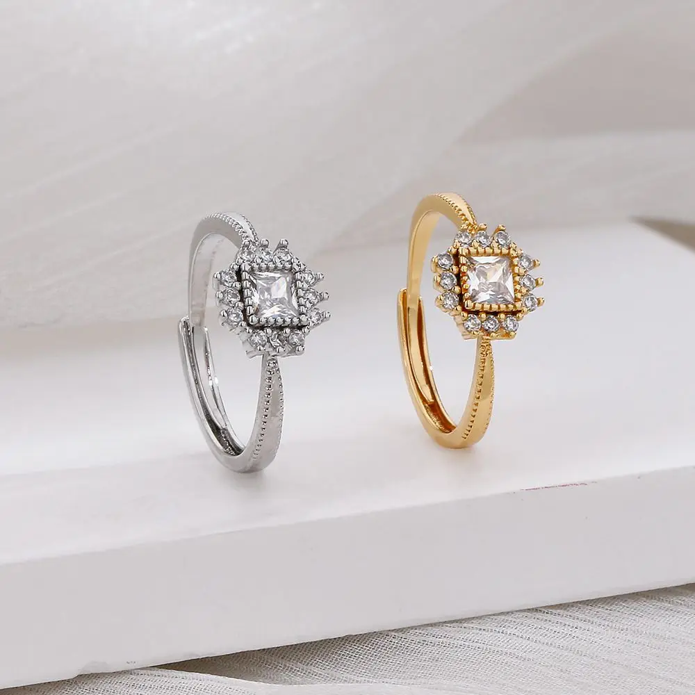 

2023 Luxury Square Zircon Open Rings for Women Trendy Chic 925 Sliver Plated Engagement Ring Lady Elegant Jewelry Gift Dropship