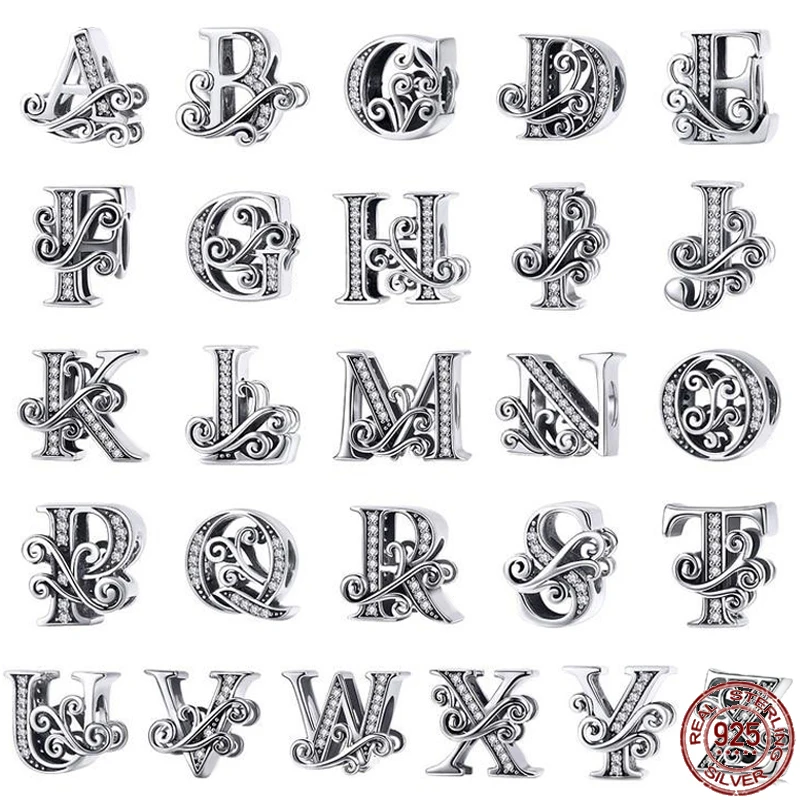 The new 925 sterling silver vintage hollow A to Z letters charm fit original Pandora bracelet DIY beautiful anniversary gift