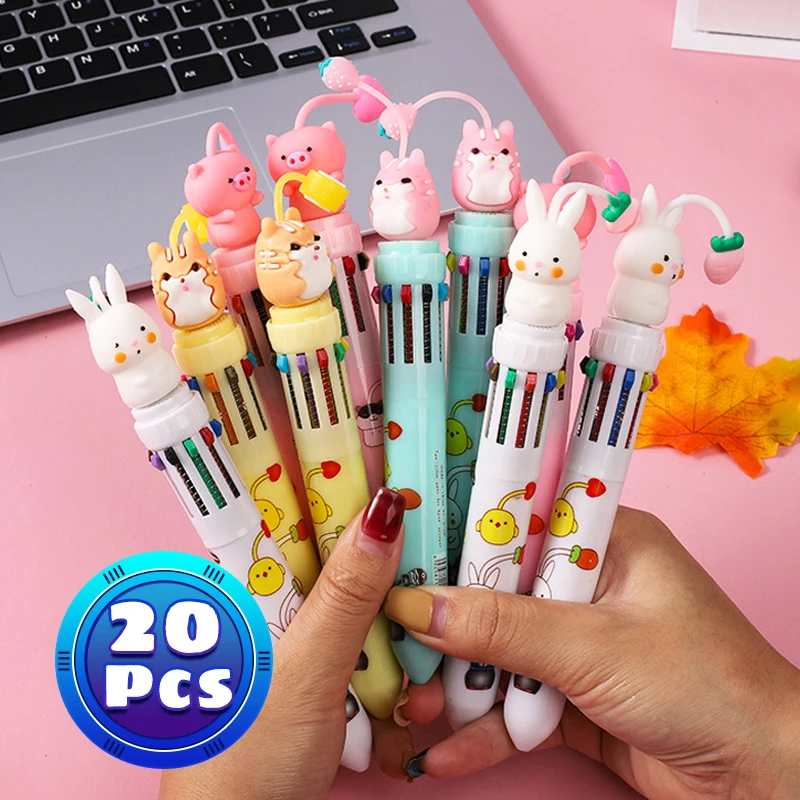 20Pcs/Lot Cute Pendant 10 Color Ballpoint Pen Kawaii Bunny Pig Hamster Totoro Multicolor Pen School Office Stationery Kids Gift