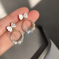 vintage bow stud earrings dangle wholesale round crystals pendant korean charm earring for women 2022 new gift romantic jewelry