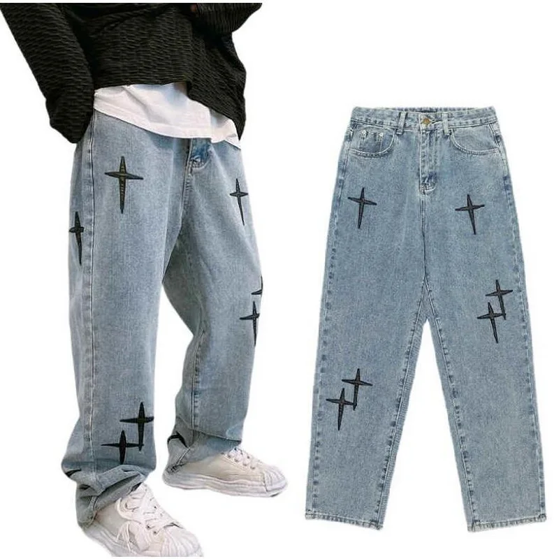 Men's Straight Loose Jeans Spring and Autumn Men's Ninth Pants Wide Leg Pants Wide Leg Cargo Pants