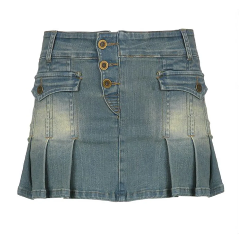 

Summer Sexy Low Waist Jeans Skirt Pleated Vintage 90s Aesthetic Cyber Y2K Skirt Denim Punk Streetwear Dark Academia Clothes