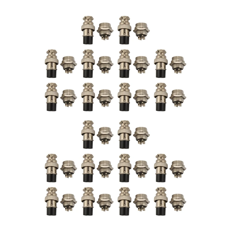 

4 Pin Metal Male Female Panel Connector 16Mm GX16-4 Silver Aviation Plug Of 20 Pcs