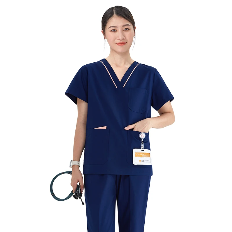 

Basic Women's Medical Uniform Nurse Scrub Sets Men Top Pant V Neck Drawstring Pro Heather Hospital Doctor Nursing Slim Tunic 201