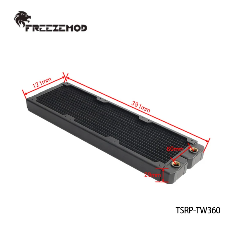 Фото FREEZEMOD Медный радиатор для водяного охлаждения ПК, 360 мм, 14 плоских трубок, односекционный, с медными ребрами, для вентилятора 120 мм, черный/белый TSRP-TW360 №2