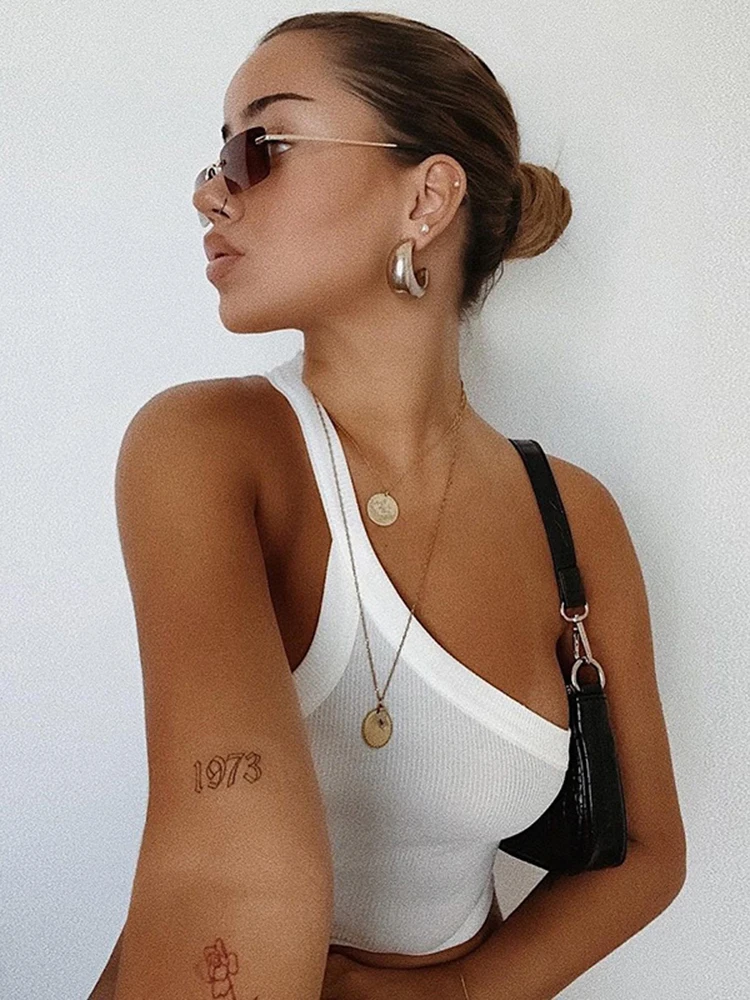 Cryptographic Chic Fashion Camis Tops for Women 2022 Summer Streetwear Basic Sexy Backless Sleeveless White Straps Top Cropped