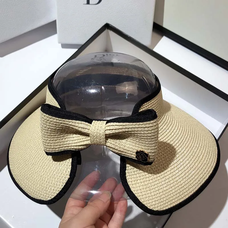 

Foldable Straw Sun Visors for Women Sun Protecetion Wide Brim Sun Hats Adjustable Topless Beach Hat Roll Up Ponytail Cap