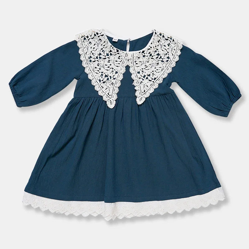 

Детское платье с длинным рукавом и кружевной отделкой, на возраст от 1 до 7 лет