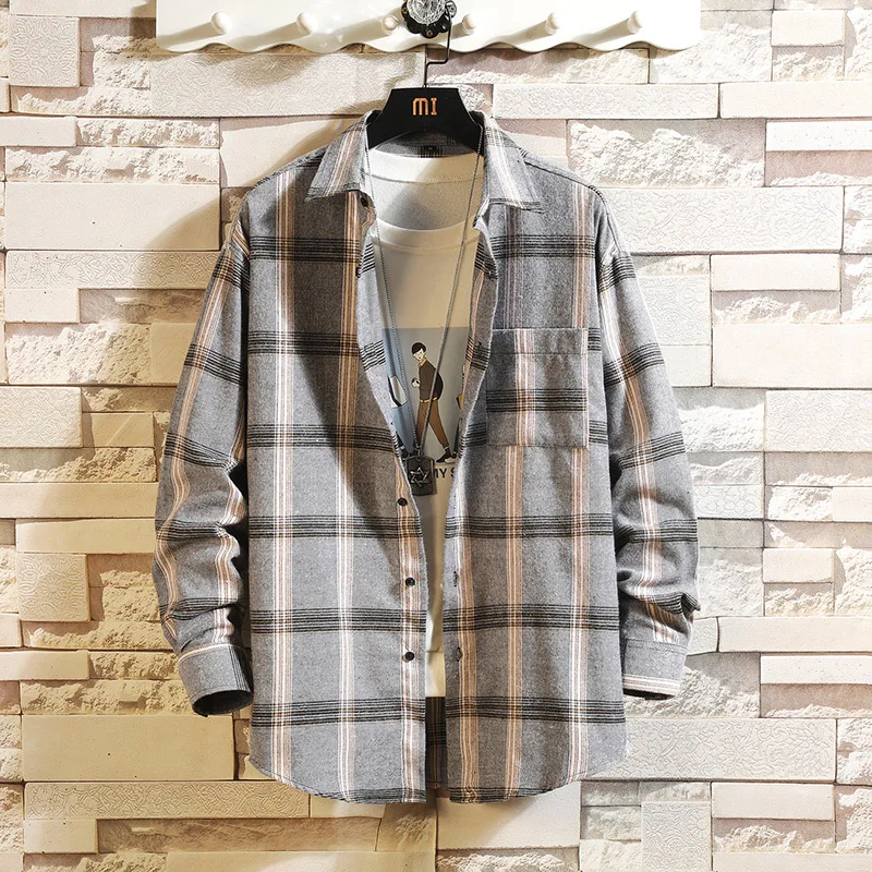 

2022 Spring Autumn Plaid Shirt Men Cotton New Male Casual Long Sleeve Shirt High Quality Man Clothes