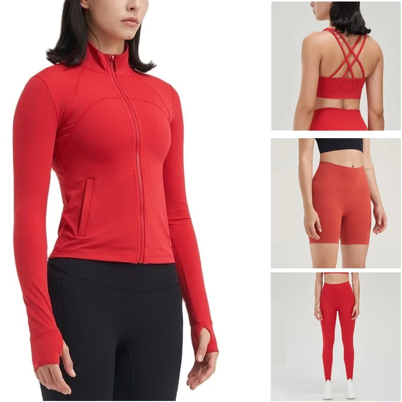 Solid Color Comprehensive Training Women Gym Fitness Yoga Set Soft Four-piece Workout Bra +yoga Legging+ride Short+sport Jacket