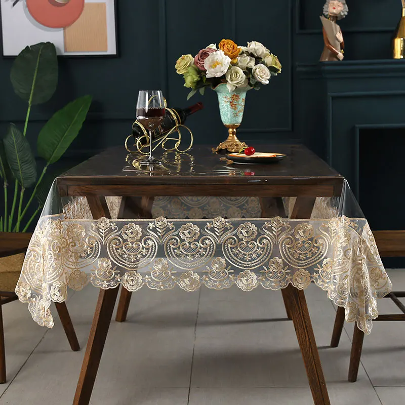 

Мягкая стеклянная скатерть из ПВХ, водонепроницаемая, прозрачная, прямоугольная, кружевная, маслонепроницаемая, кухонная скатерть для стола, искусственное украшение