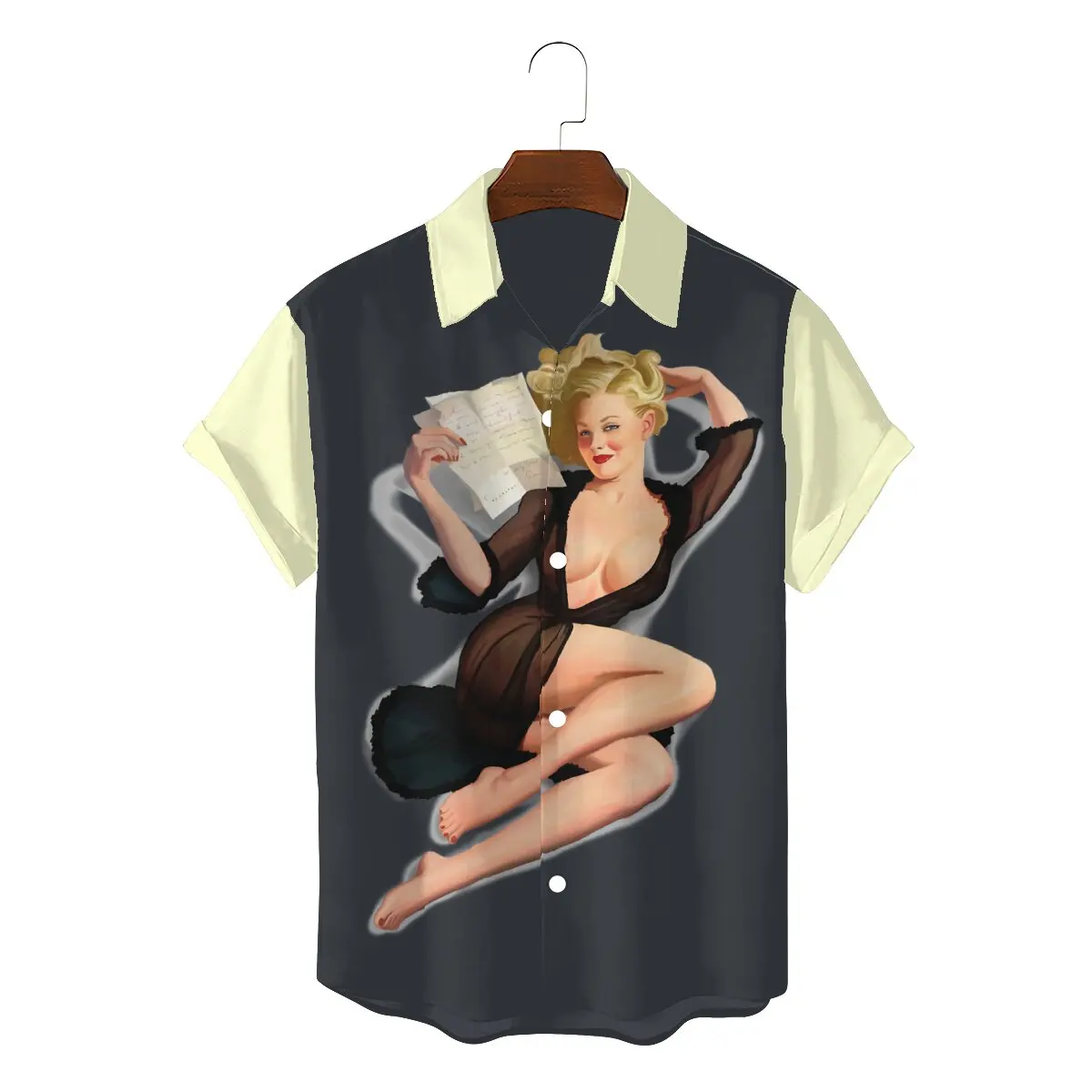 

Am I Too Good To Be True 2022 Men Funny Hawaii Shirts Pin Up Girl Model Pop Art Square Collar Tops Polyester 3D Shirt