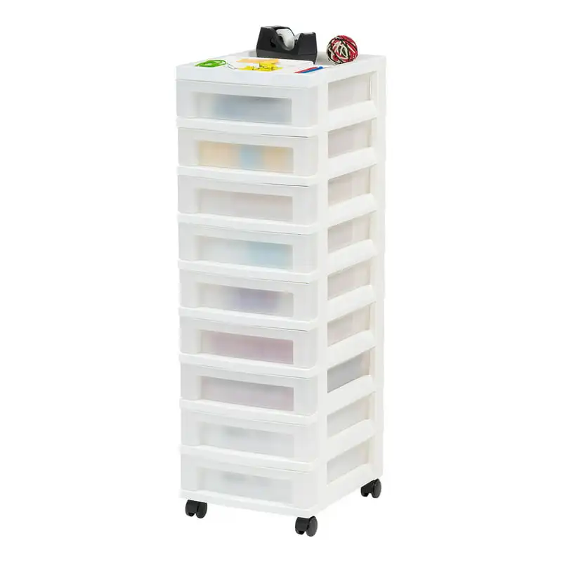 

, 9-Drawer Plastic Storage Cart with Organizer Top & Wheels, Adult, White/