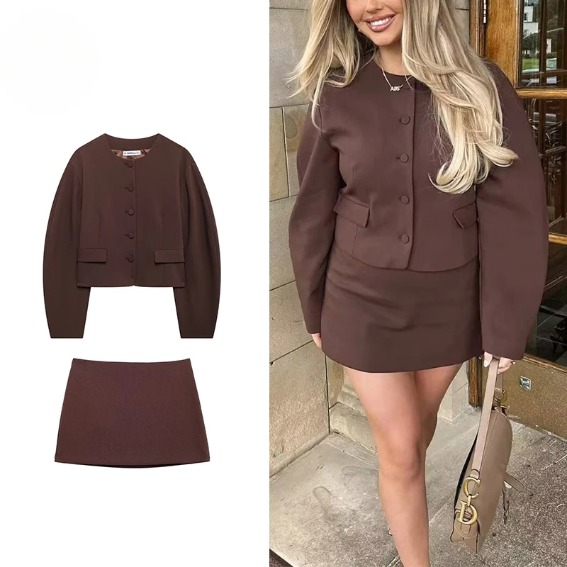 Koekop женский модный комплект из двух предметов однобортный топ с круглым вырезом