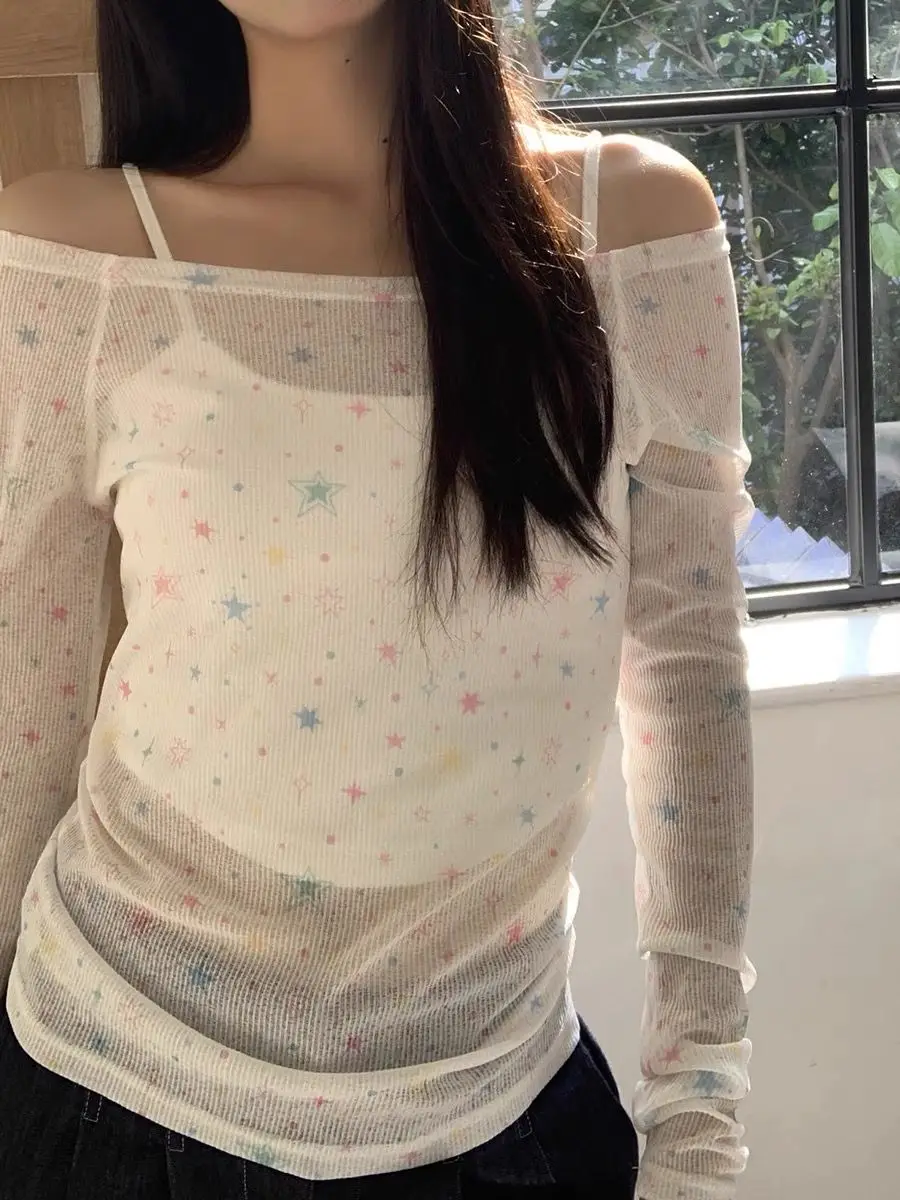 Новинка от Y2k's Приталенная футболка с принтом звезд дизайнерская