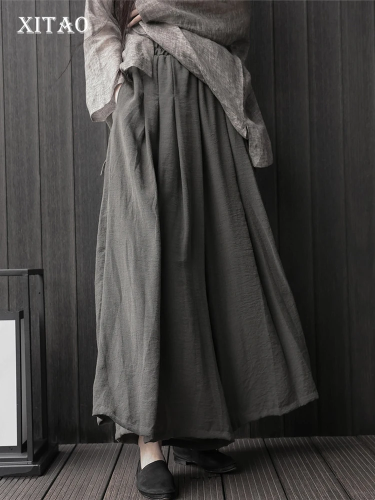 

XITAO Pleated Wide Leg Pants Fashion Pleated Goddess Fan Solid Color Loose Pocket 2022 Summer Thin Elegant Pants WMD5888
