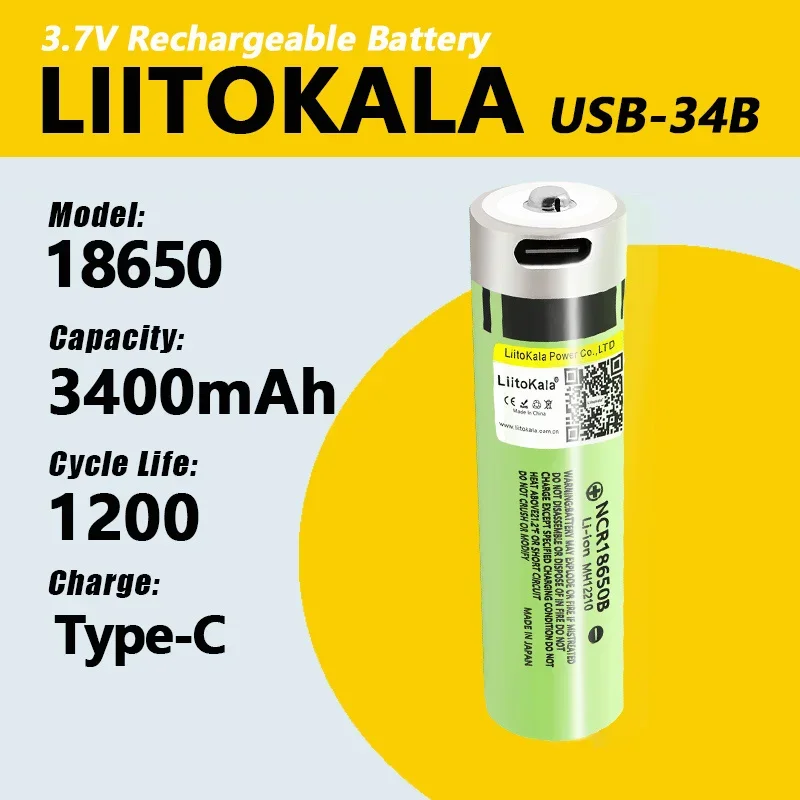 1-30 шт. LiitoKala USB-34B 18650 3 7 В 3400 мАч USB литий-ионная аккумуляторная батарея для фонарика