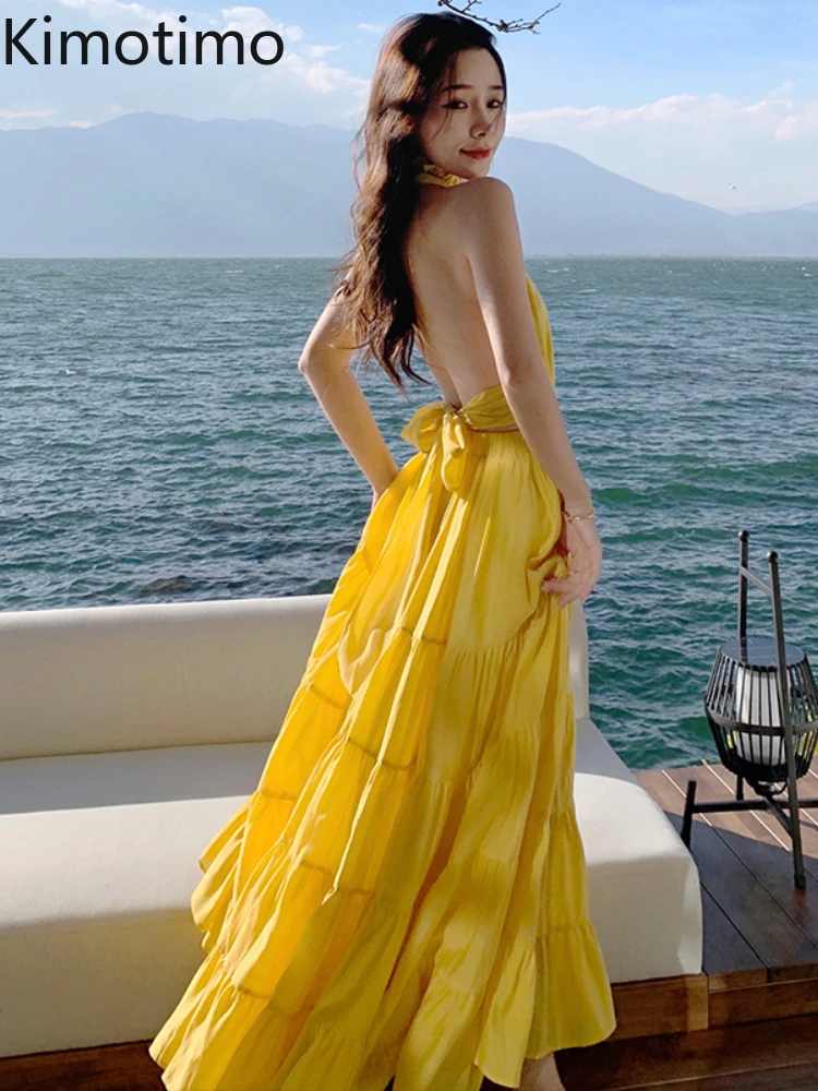 Платье Kimotimo женское шифоновое на бретелях длинное вечернее пляжное праздничное