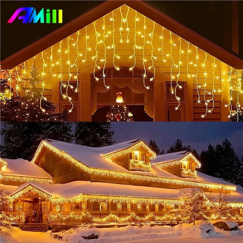 

Рождественсветильник светодиодная гирлянда-занавес, уличная лампа IP67, Рождественское украшение, празднисветильник для ЕС/США, 0,4x0,6 м