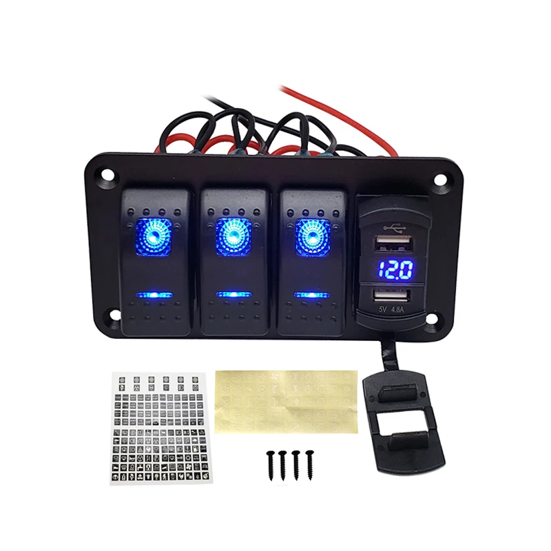 

12V 24V Rocker Switch Panel for Car Marine Ship LED Circuit Breaker LED Voltmeter Rocker Switch Panel Dual USB Port