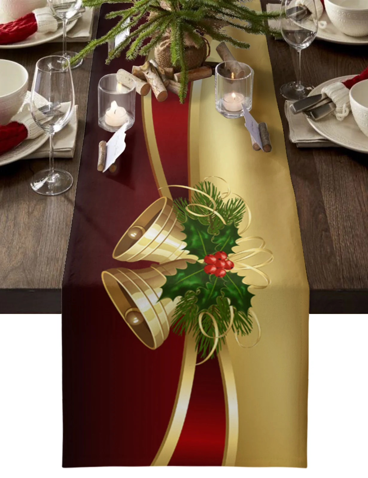 

Christmas Bells Table Runner Kitchen Dining Table Decor Tablecloth Wedding Holiday Decor Table Runner