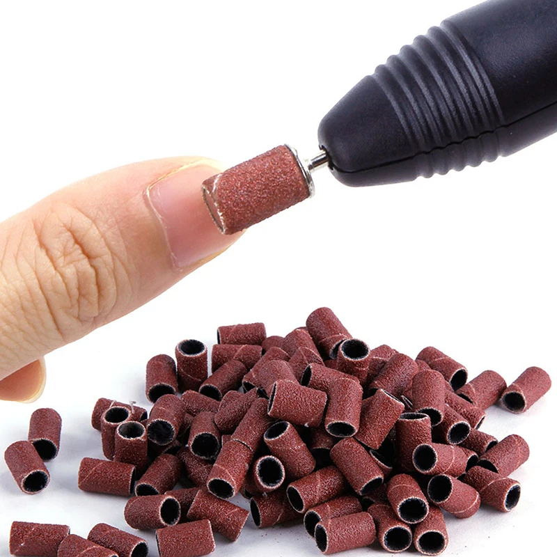 

100/50X Sanding Cap Bands For Electric Manicure Machine 180/120/80 Grit Nail Drill Grinding Bit Files Pedicure Beauty Nail Tool